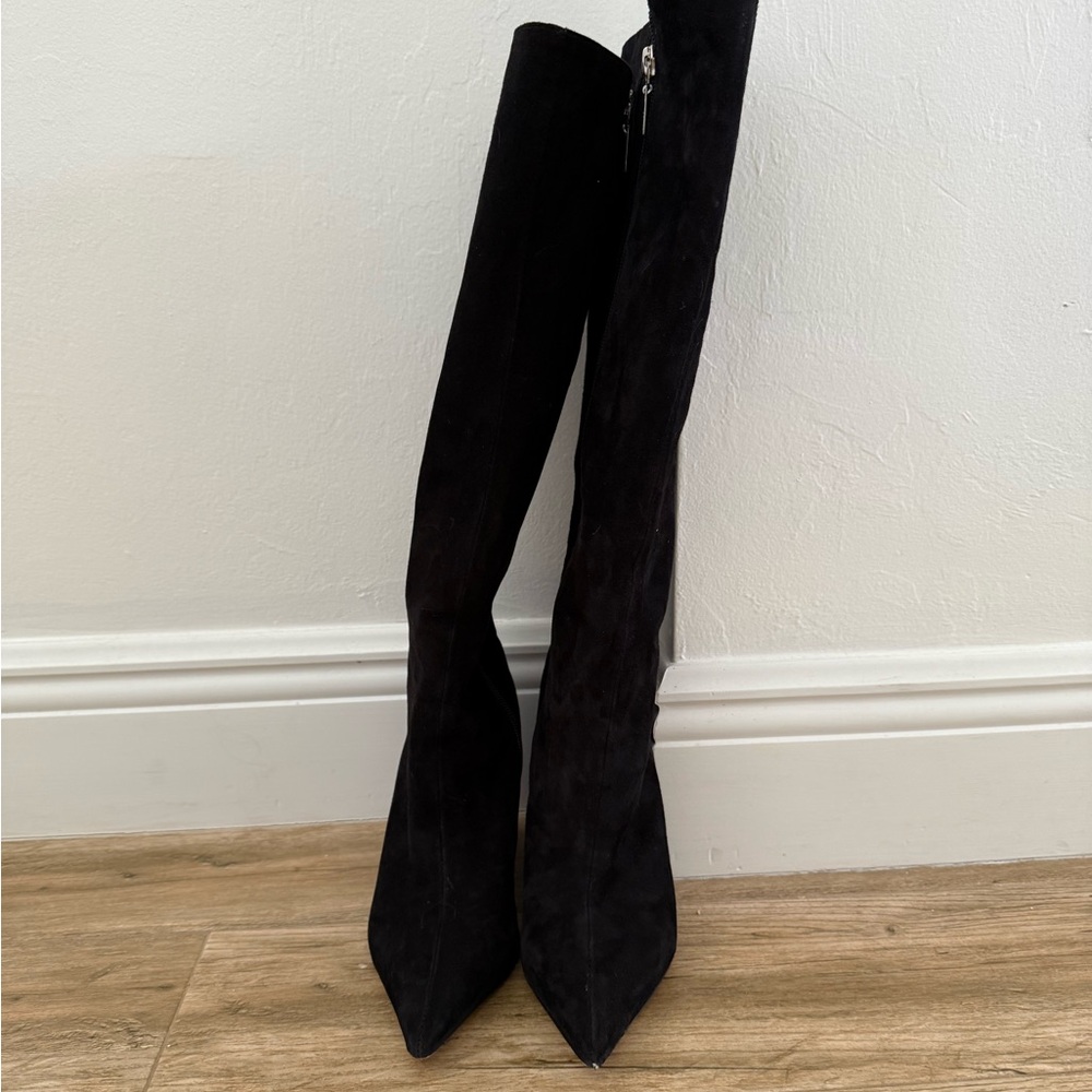 SCHUTZ Black Suede Knee-High Boots